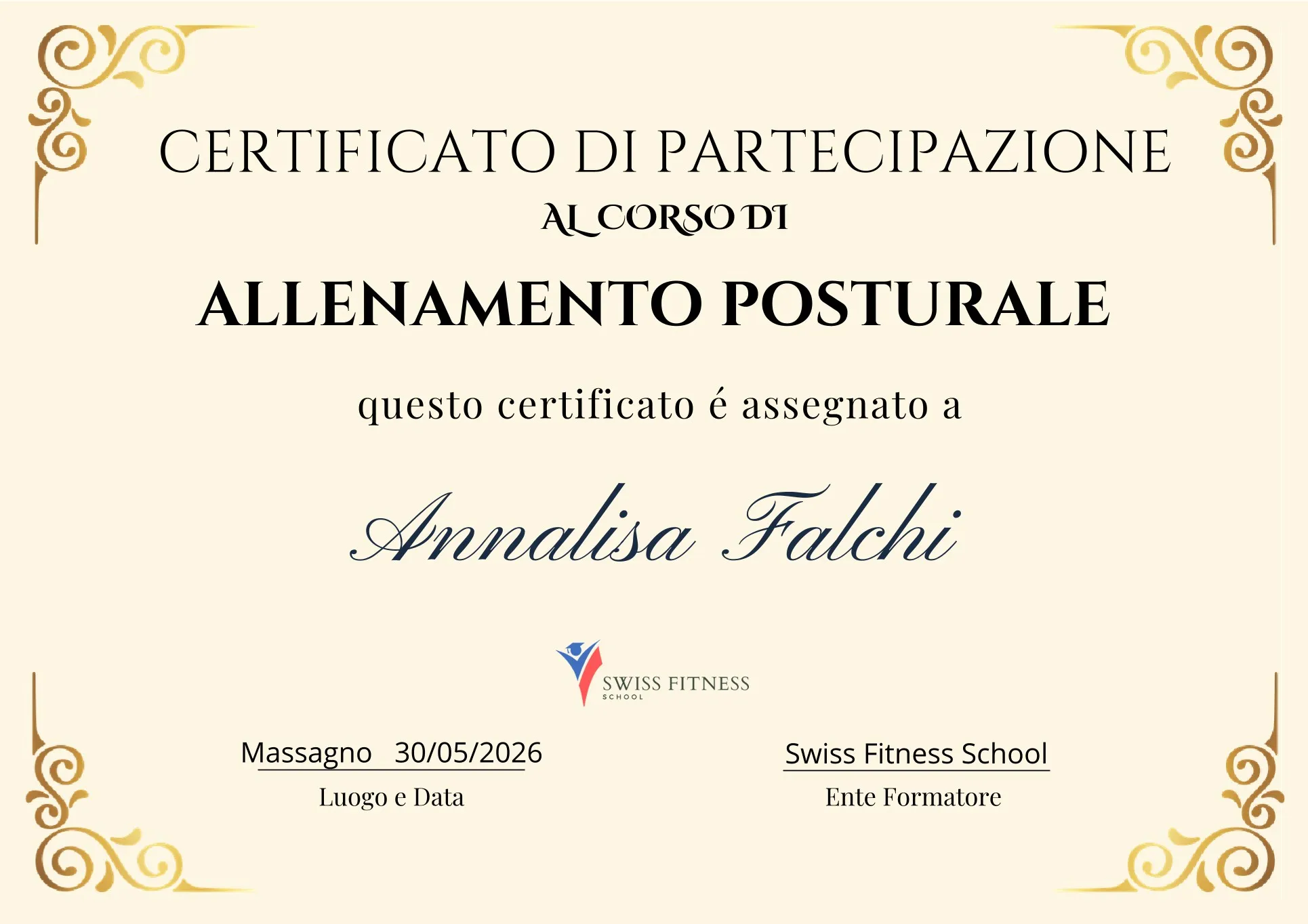 Certificato di Allenamento posturale, Swiss Fitness School, 2026